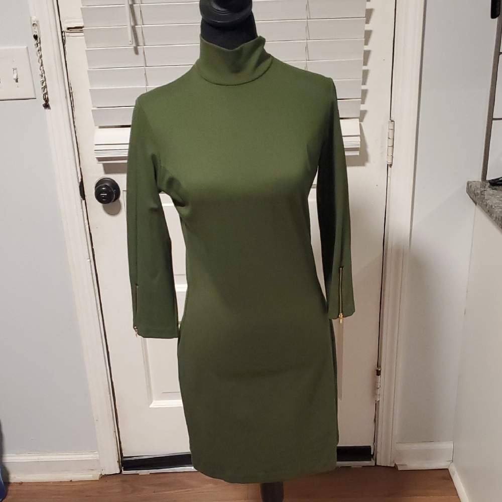 Amanda Uprichard Elegant Olive Green Turtleneck Dress